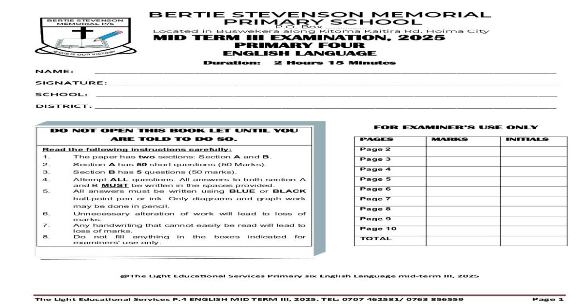 English midterm exams 2025