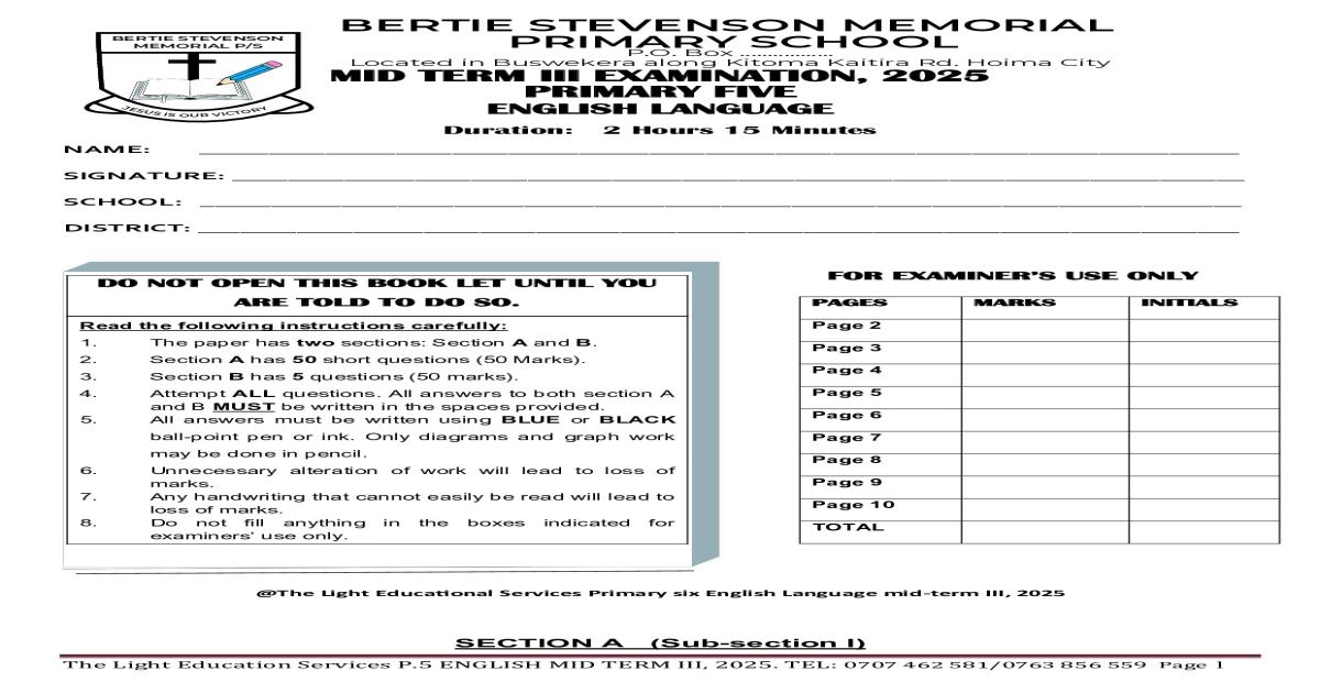 English midterm exams 2025