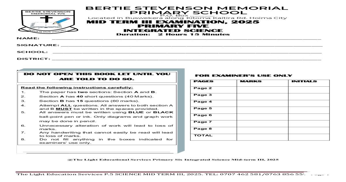 Science midterm exams 2025