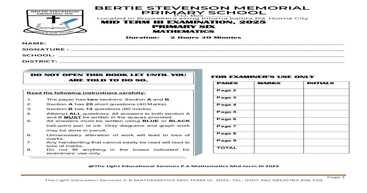 mathematics midterm exams 2025