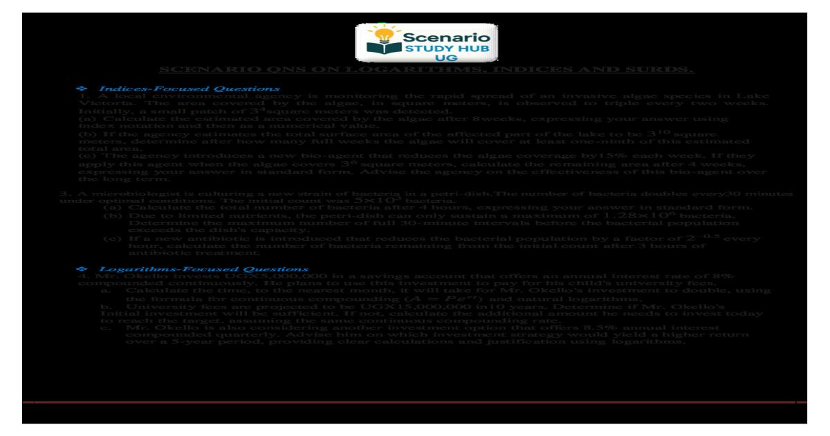 Mathematics s5 scenario items