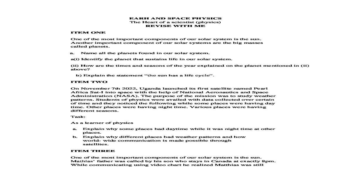 Physics s3 earth and space physics