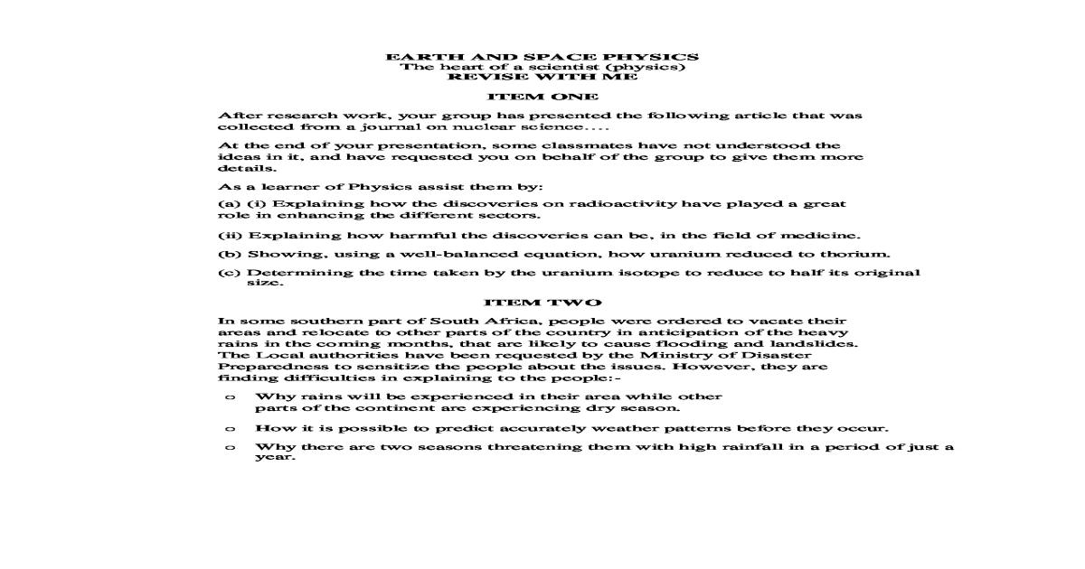 Physics s3 earth and space physics