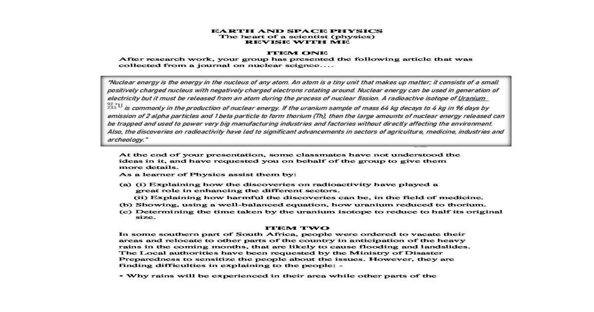 Physics s3 earth and space physics