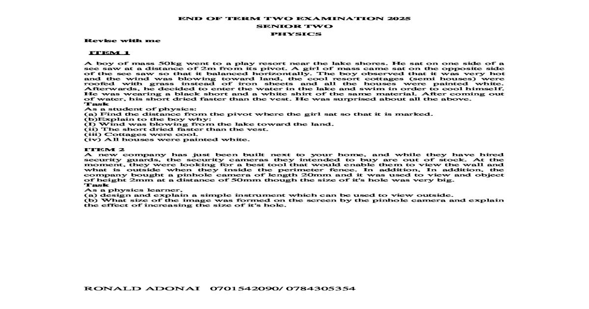 Physics S2 scenario items