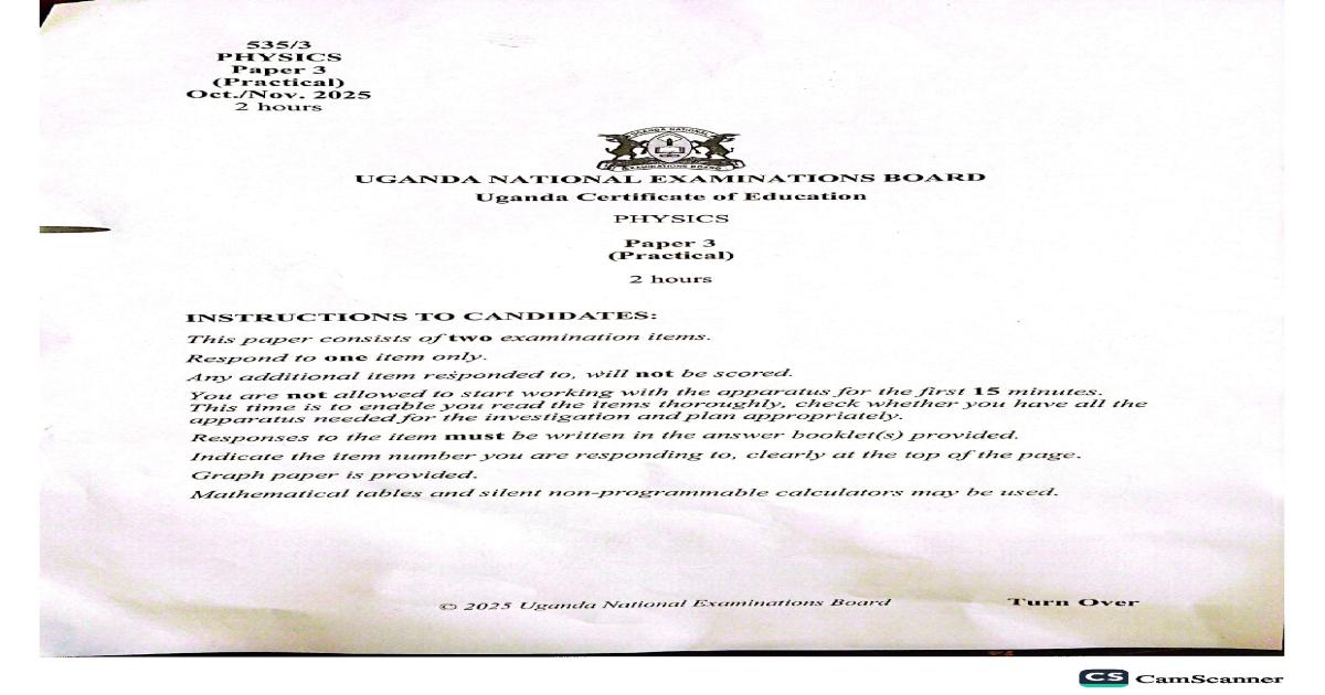 Physics paper 3 uneb 2025