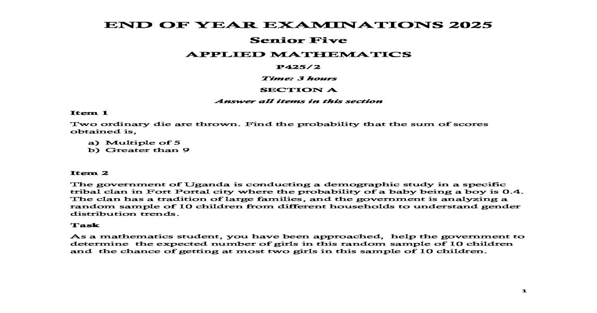 Mathematics s5 end of year exams