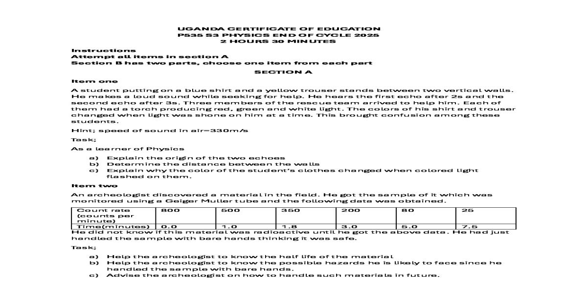 Physics s3 scenario items