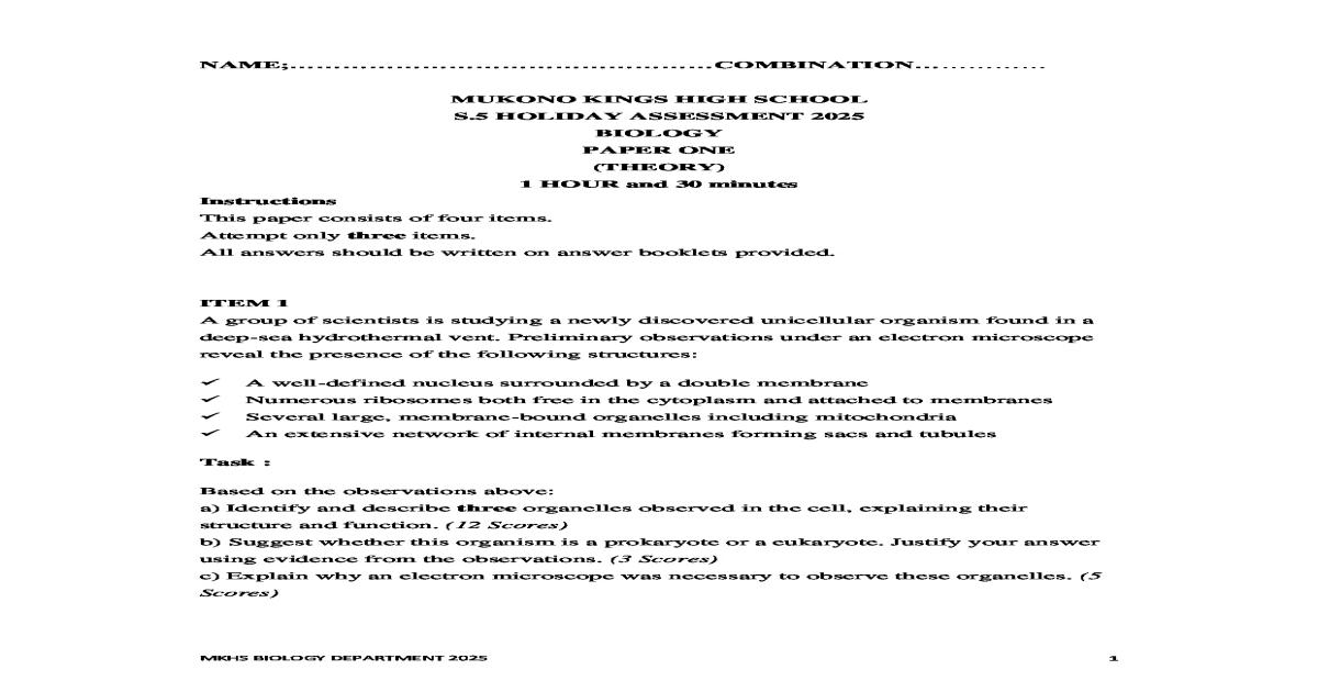 S.5 Biology 1 End Of Term 1