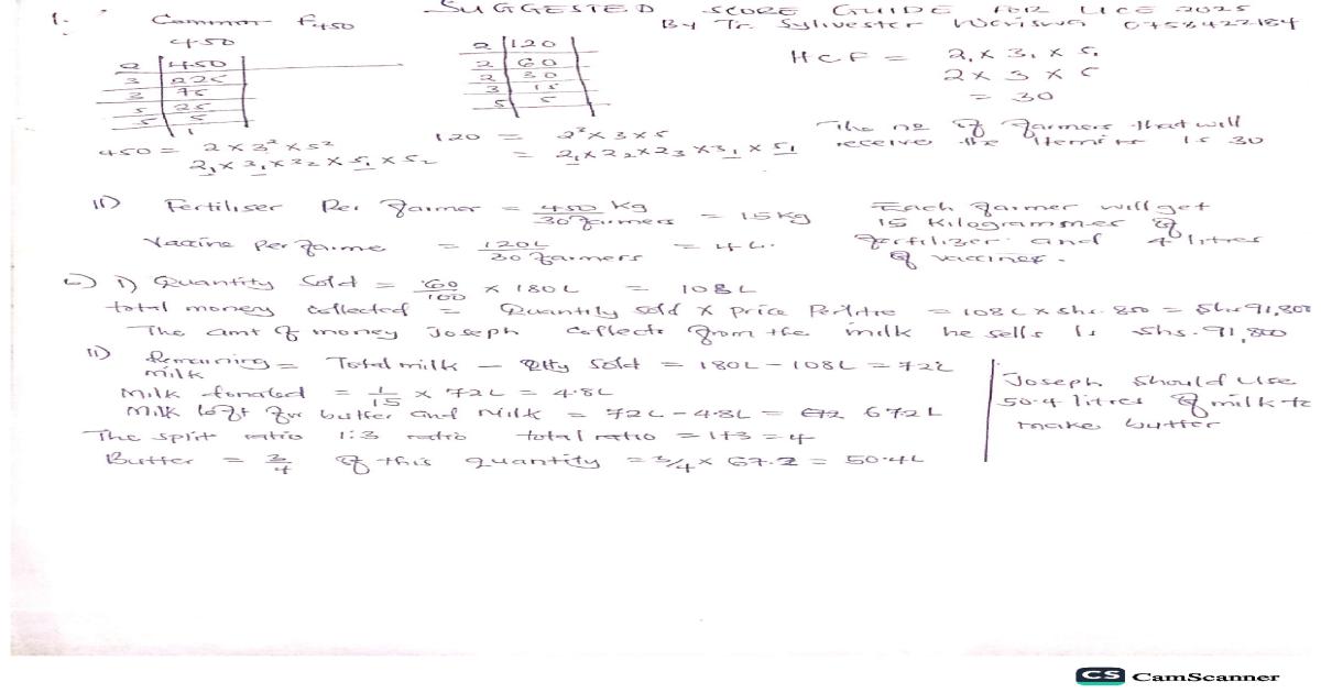 Solutions to UCE Math 2025 by Tr Sylivester Waiswa Waiswa
