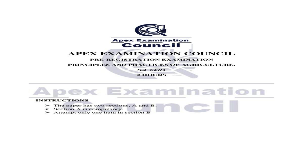 Apex Examination Council 2025 S.2 Agriculture 527 paper 1
