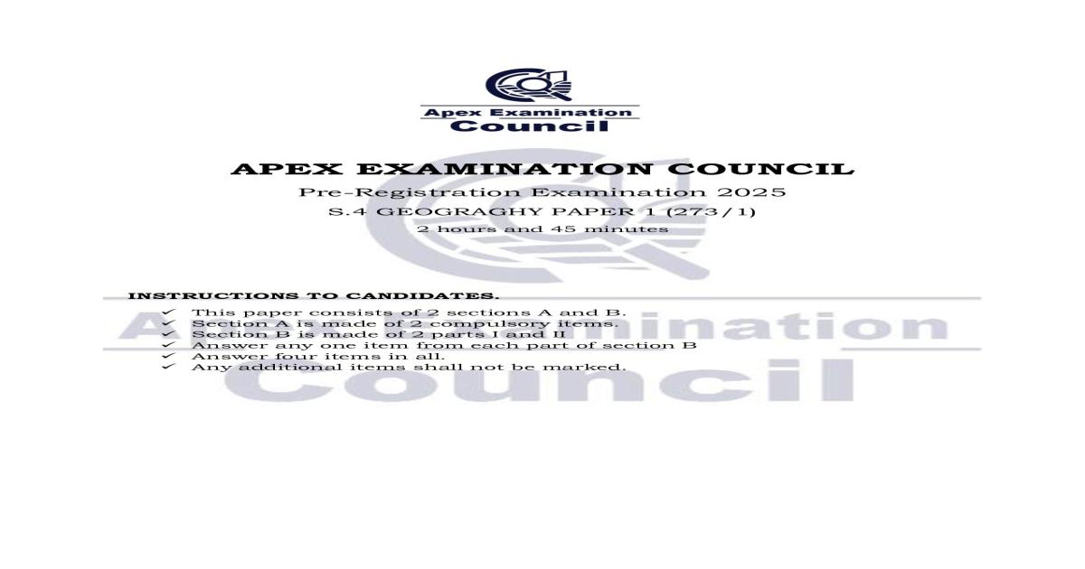 Apex Examination Council Geography paper 1