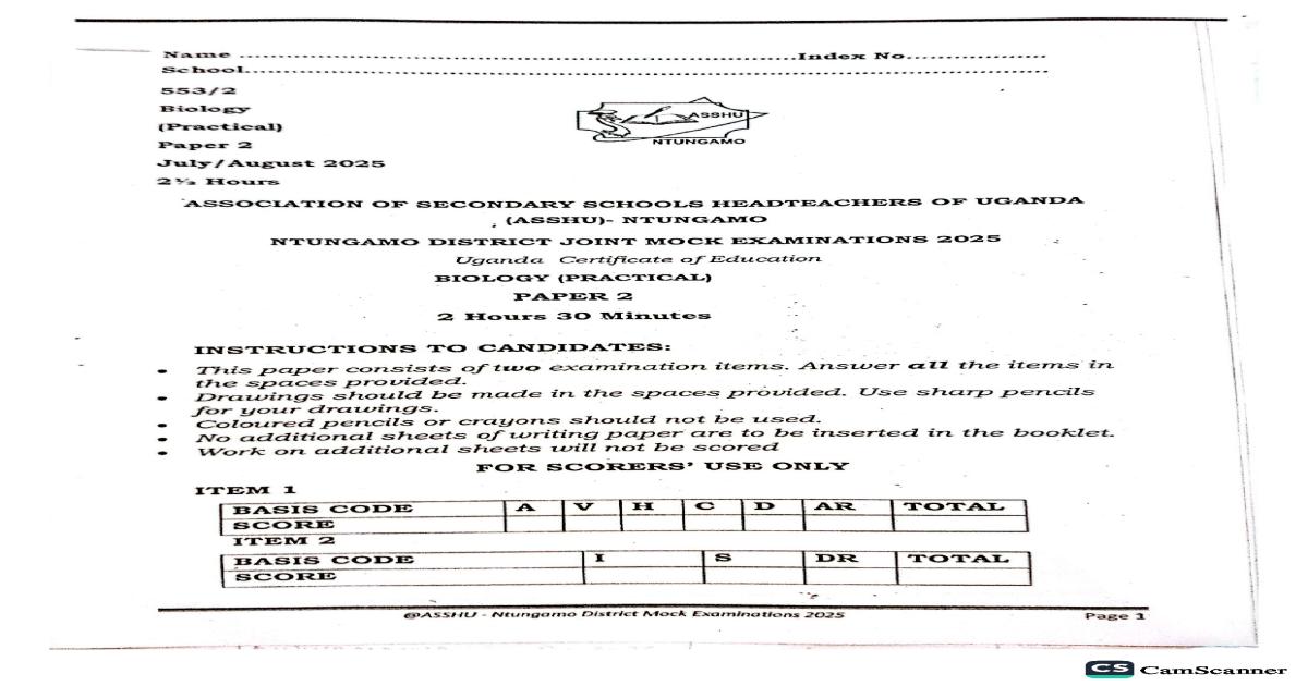 ASSHU UCE Biology Paper 2 2025