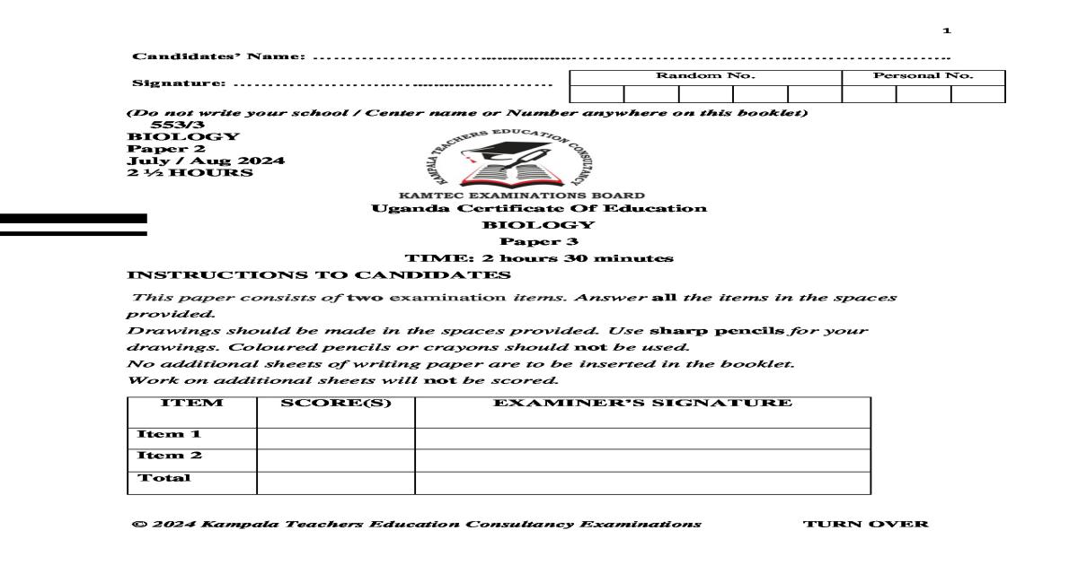 KAMTEC Biology Paper 3 2025