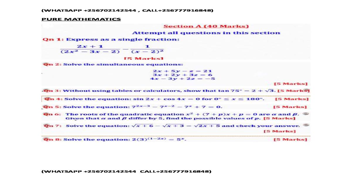S.5 Pure Mathematics