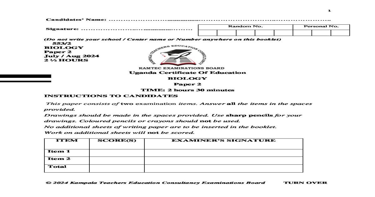 KAMTEC S.4 Biology Paper 2 2024