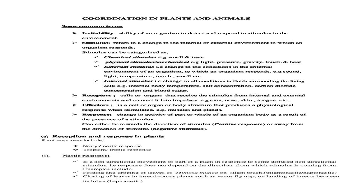 COORDINATION IN PLANTS AND ANIMALS