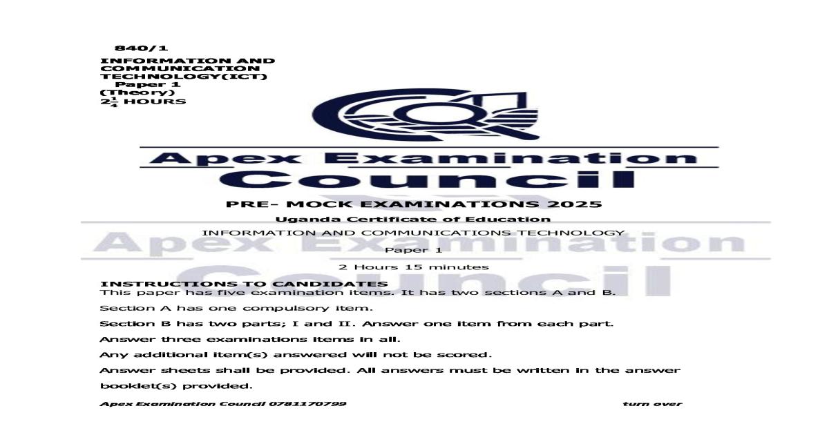 ICT UCE  paper 1 pre mocks apex 2025