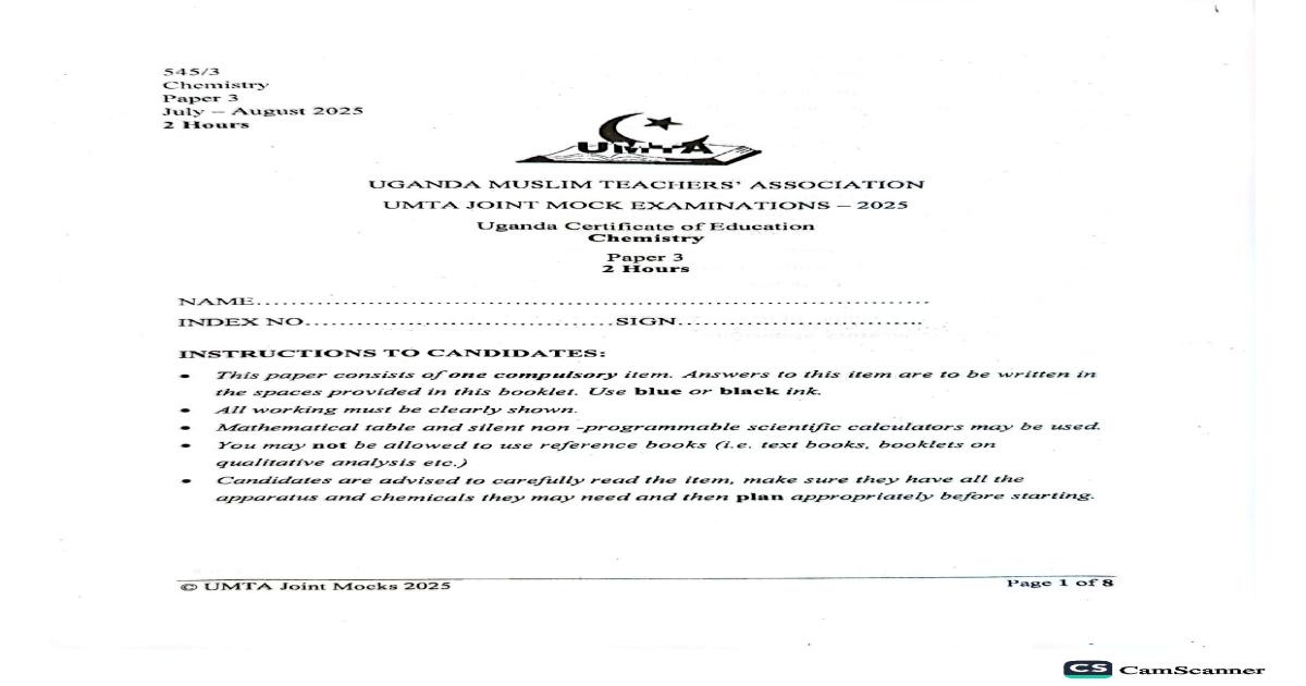 CHEMISTRY P3 S4 UMTA 2025