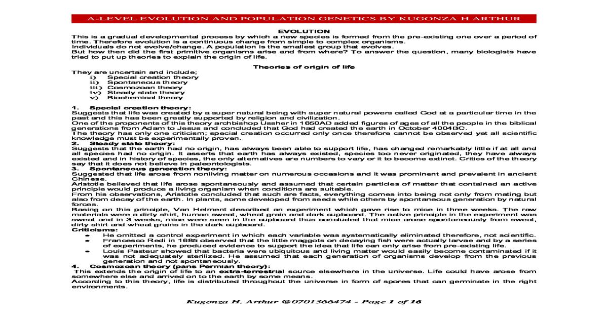 EVOLUTION AND POPULATION GENETICS