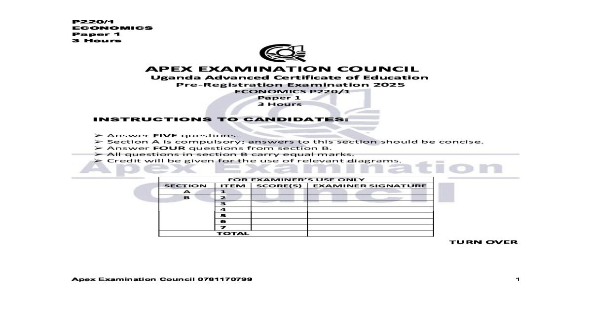 P220/1 ECONOMICS Paper 1