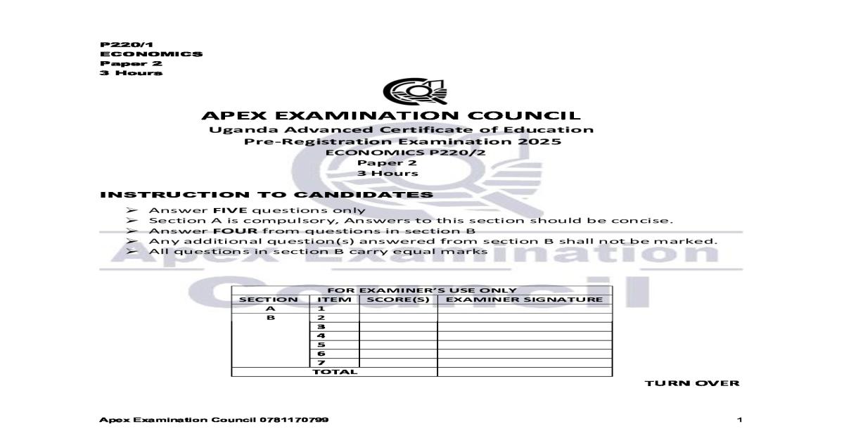 P220/1 ECONOMICS Paper 2 Apex