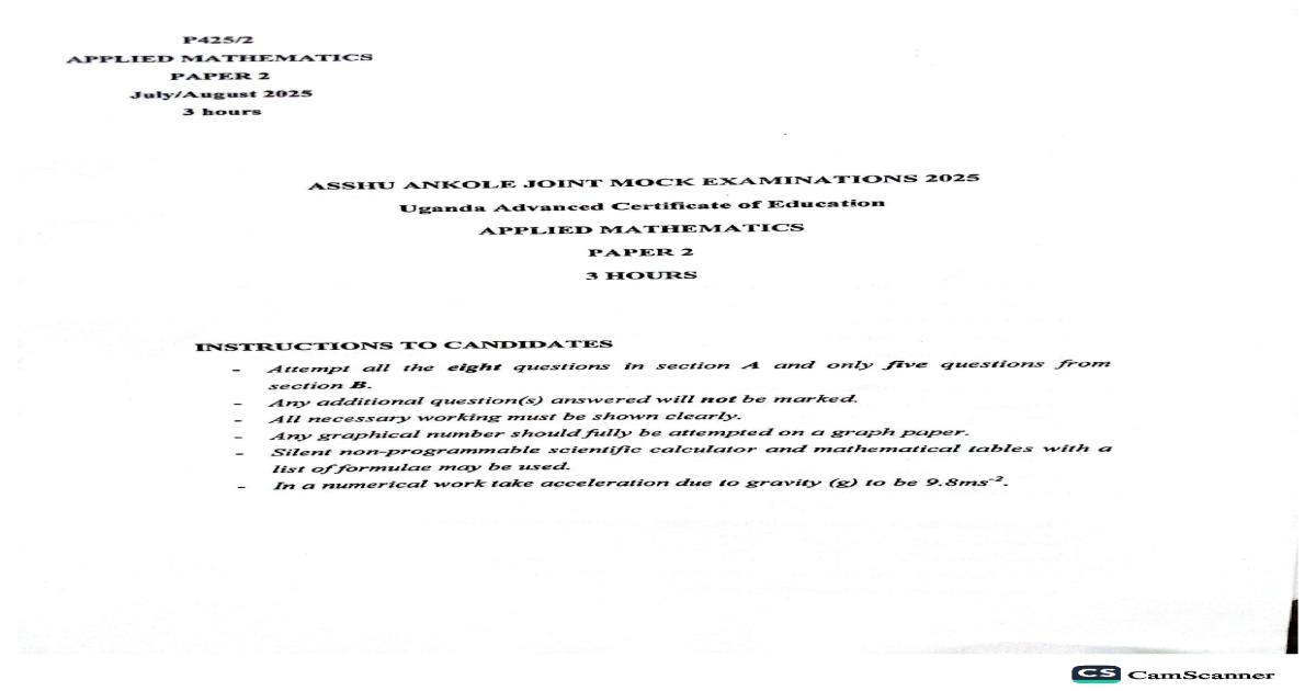 Mathematics Asshu  mock Uce