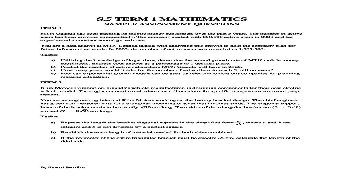 Mathematics s5 items