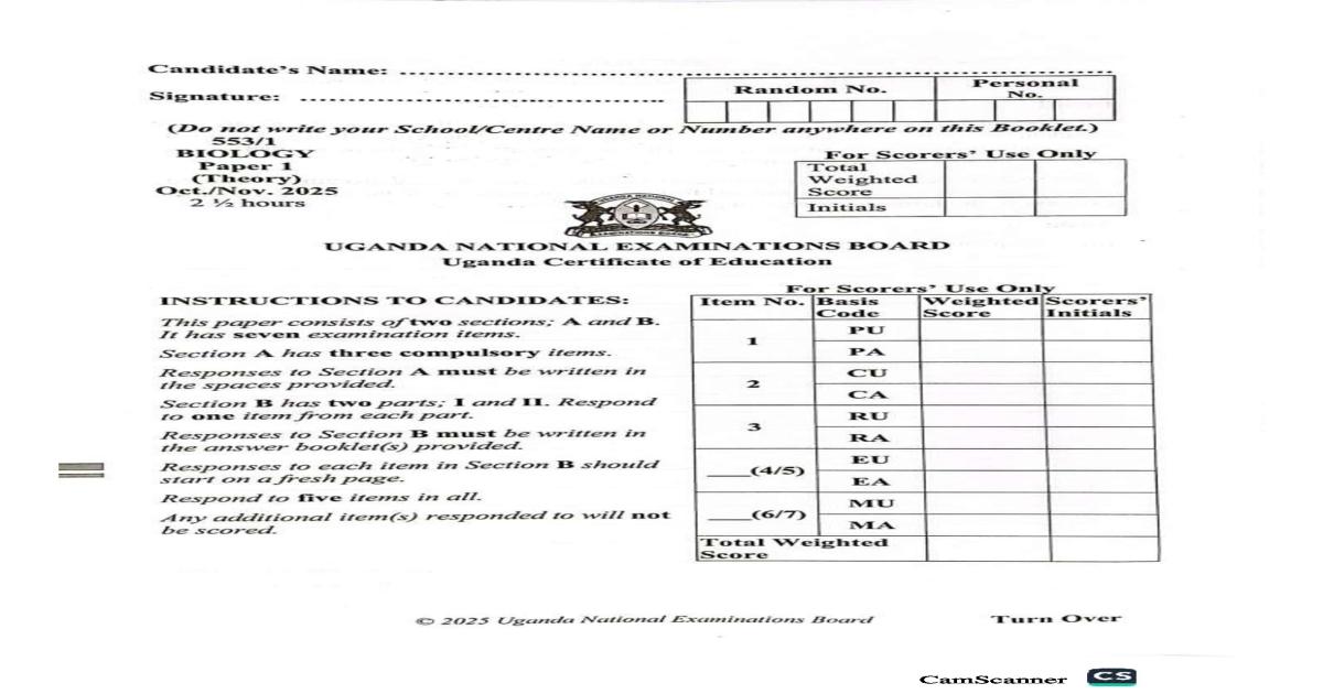 UCE Biology UNEB Paper 1 2025