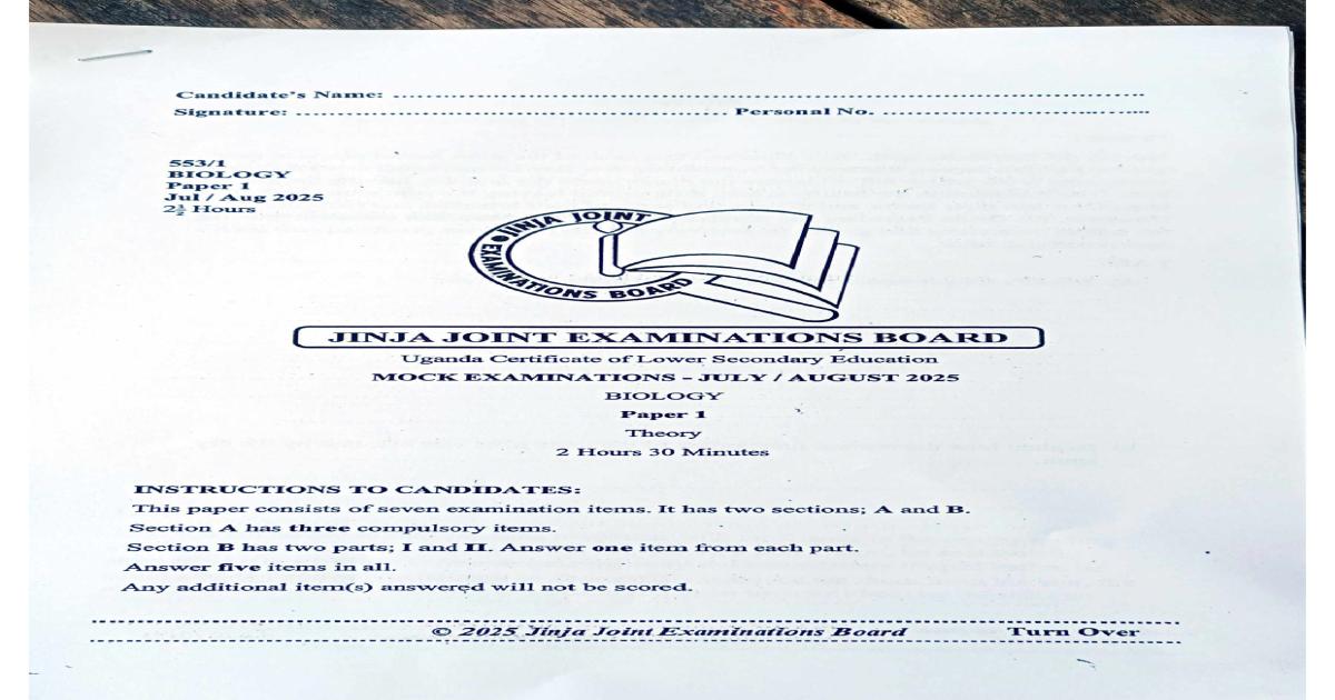 UCE Biology Paper 1 JJEB Mock 2025