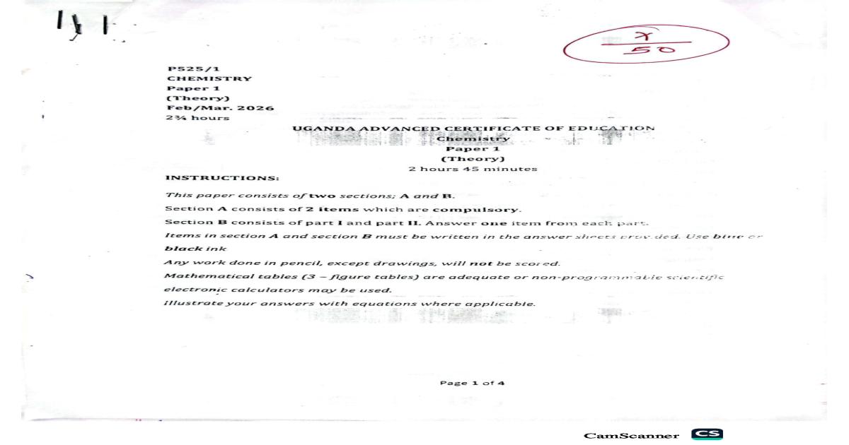 Senior 6 (S.6) Chemistry Pre-Registration Examination Set One