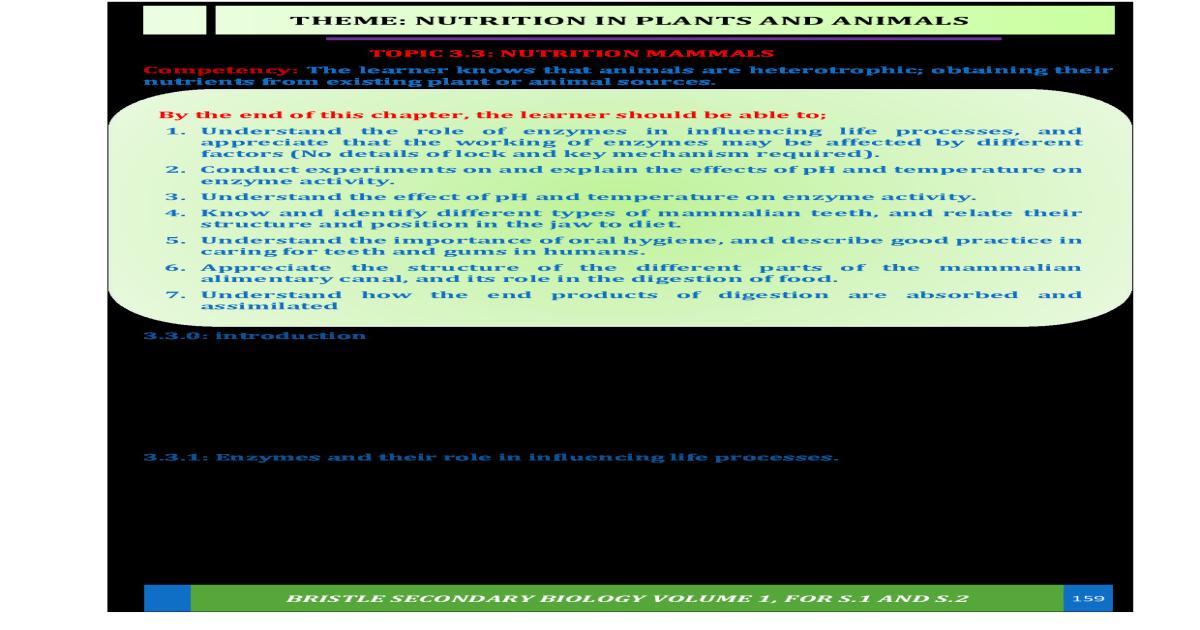 Bristle Secondary Biology Volume 1: Nutrition in Animals