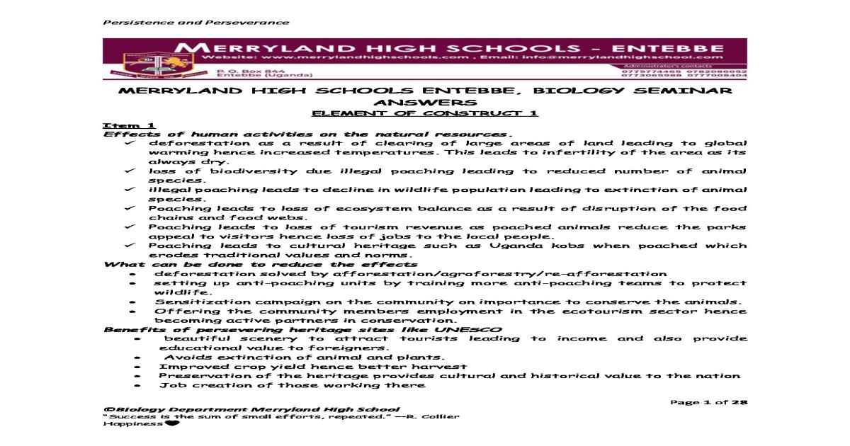 Merryland Biology Seminar Questions and Answers  Notes