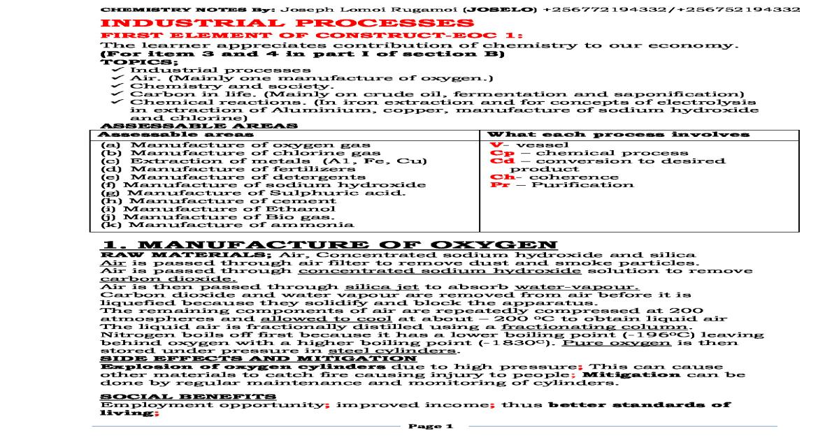 Industrial Processes S.4 Notes