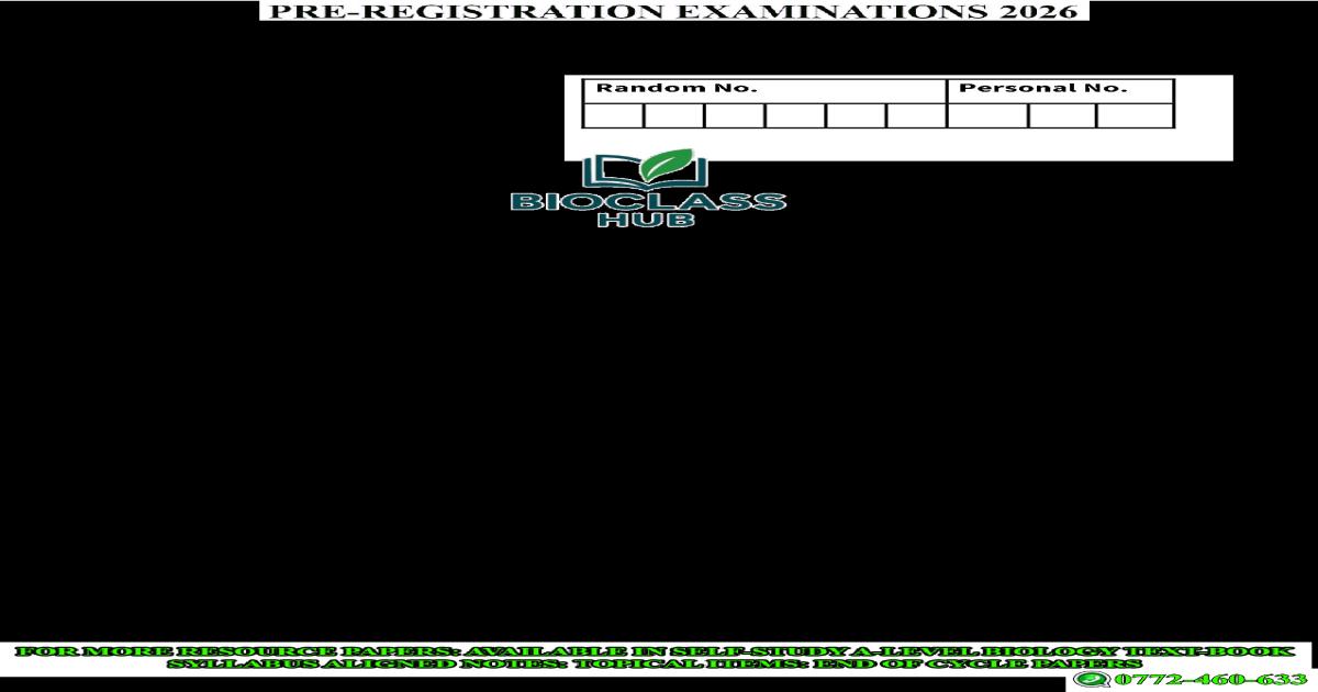 UACE Biology Paper 1 Pre-registration Examination 2026