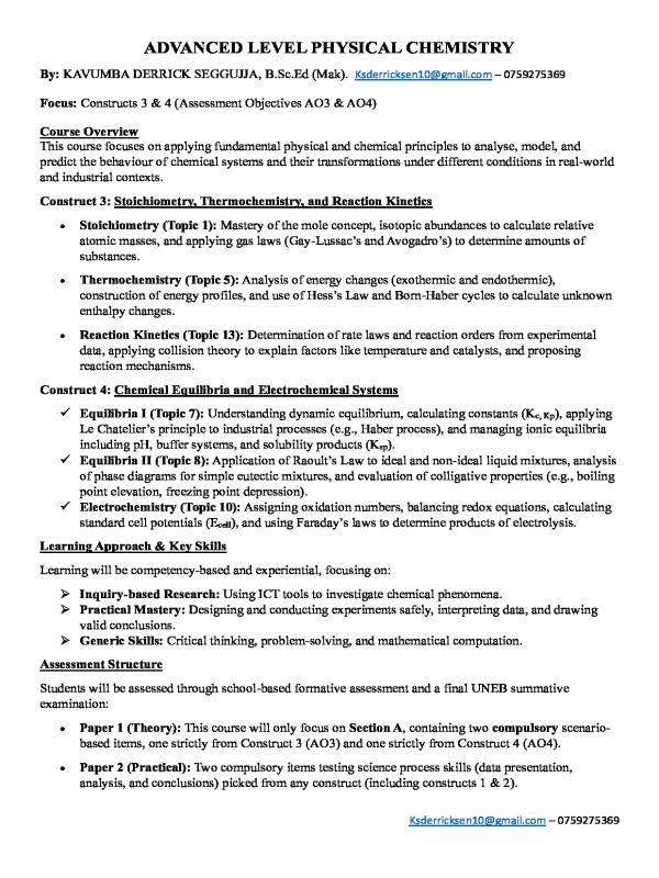S.5 Physical Chemistry Orientation Guide (2026)