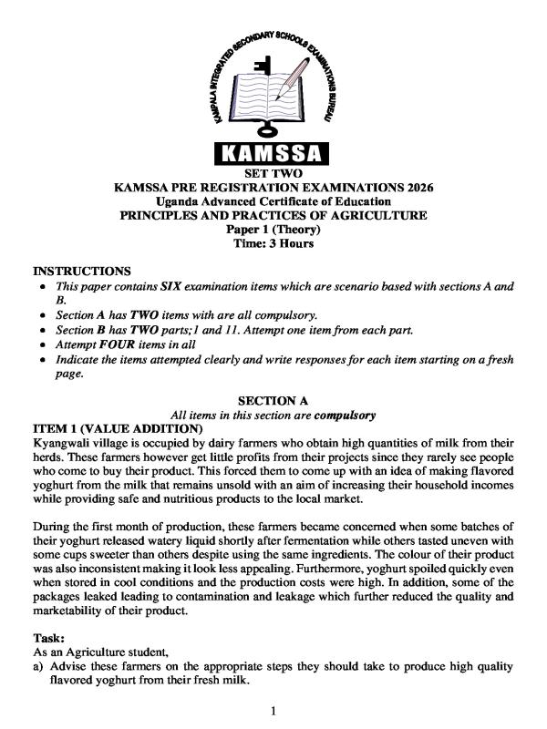 S.6 Agriculture Paper One