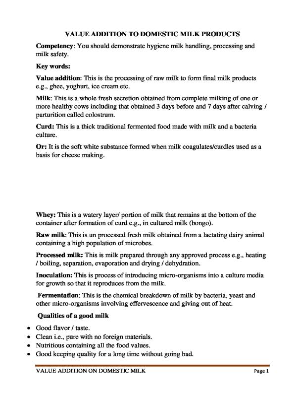 Value Addition to Domestic Animal Products