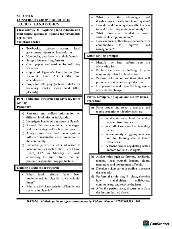 Senior 6 Land Policy Notes - CBC Curriculum
