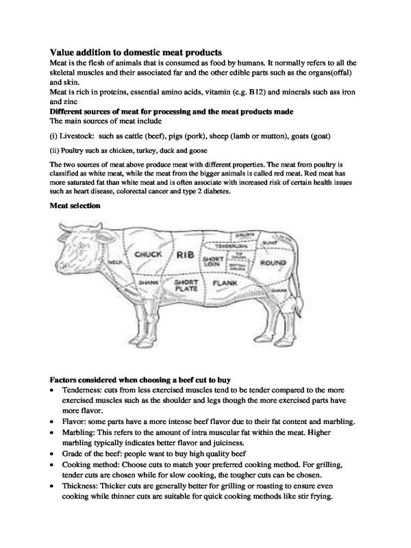 Value Addition to Domestic Meat Products S.4 - Uganda Curriculum
