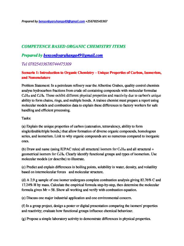 S6 Organic Chemistry Discussion Items