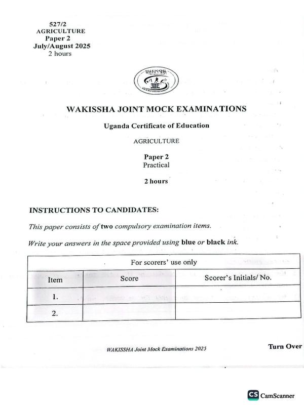 WAKISSHA Mock Exam 2025 - Agriculture Paper 2