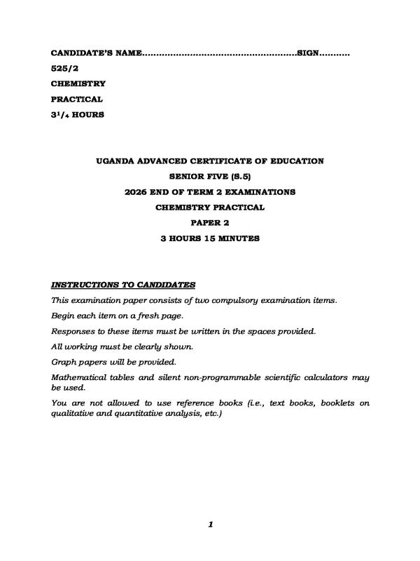 Chemistry CBC practical paper
