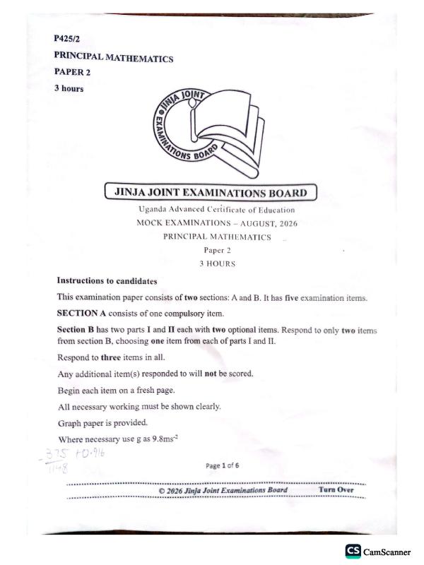 Jjeb A-Level Mathematics Paper 2 Mock Exam