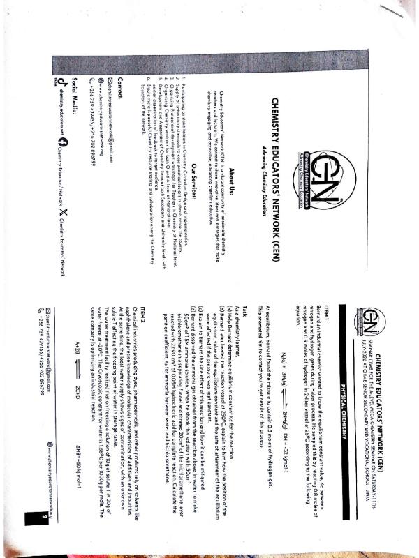 CHIME SSVS A-Level Chemistry Seminar Questions