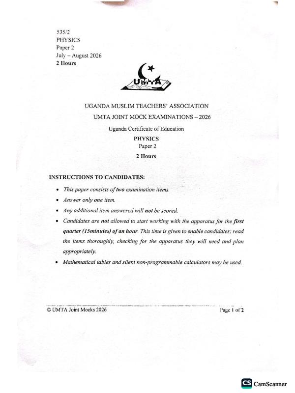Uce Umta mock physics p2 (2026)