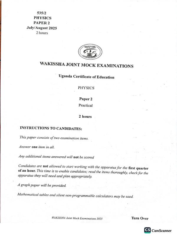 Wakissha Joint Mock Physics Paper 2 Past Paper