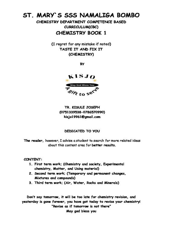 Senior 1 Chemistry Notes & Learning Content | Uganda CBC Curriculum