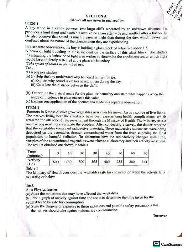 Senior 4 Physics Revision Items for UCE Preparation