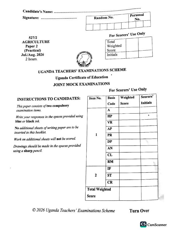 UTES Agriculture Paper 2 Mock Exam Guide 2026